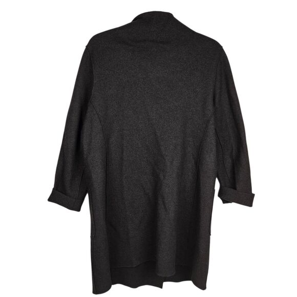 Eileen Fisher Petite 100% Wool Coat Sz PL Brown Asymmetric Collar Snap Button - Picture 2 of 5